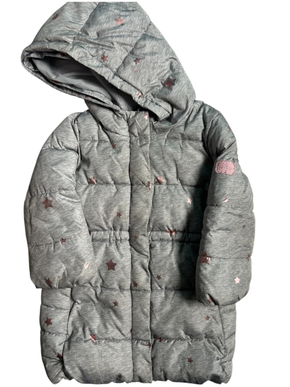 GAP Light Grey Puffer Jacket with Rose Star Print